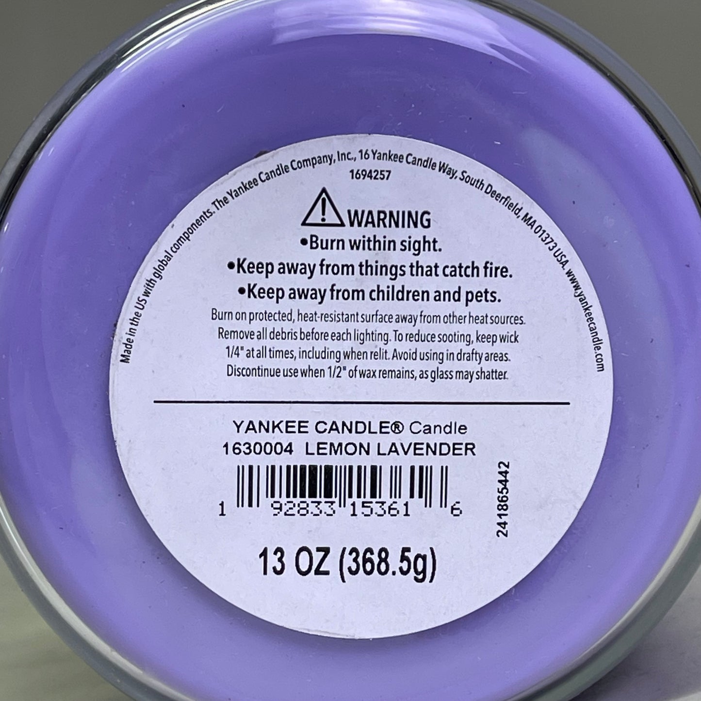 YANKEE CANDLE Lemon Lavender 2-Wick Candle Medium Jar, 13 oz Purple 1630004