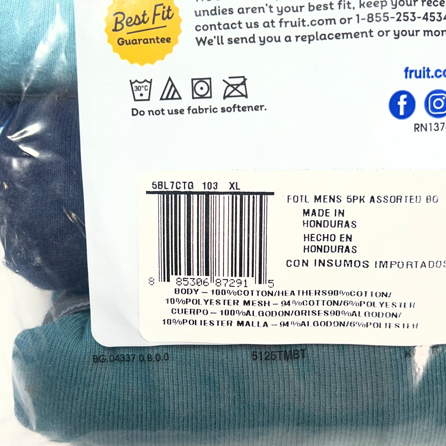 ZA@ FRUIT OF THE LOOM (5 PACK) Eversoft Breathable Fabric Briefs Men's Sz XL Assorted Colors 5BL7CTQ