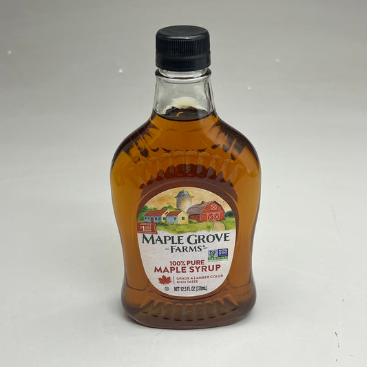 MAPLE GROVE FARMS (12 PACK) Crafted 100% Pure Maple Syrup 12.5 Fl Oz BB 07/27