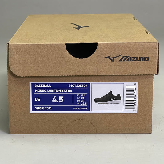 MIZUNO (PAIR) Ambition 3 Baseball Shoes US 4.5 Men's Black w/ White 11GT235109