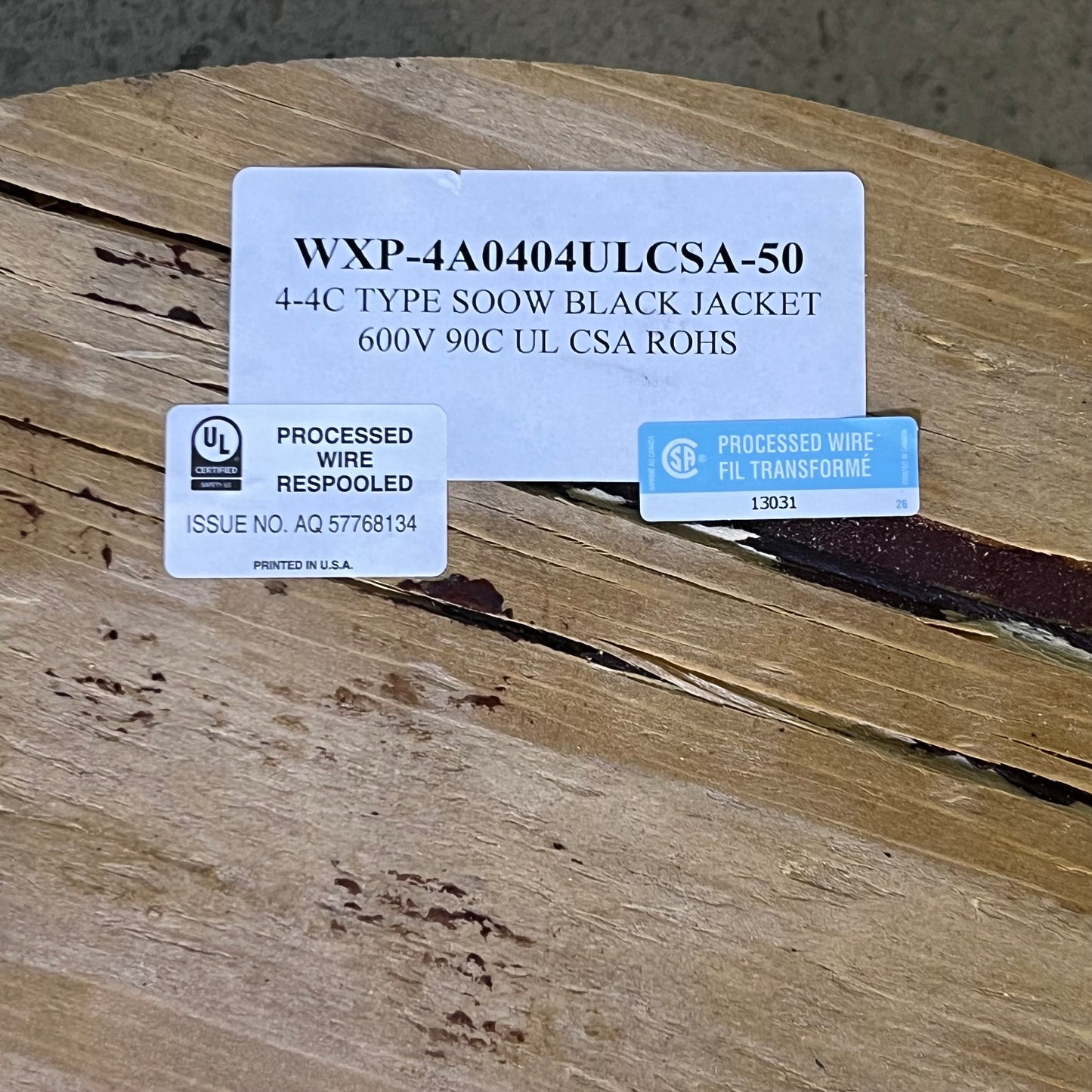 PRYSMIAN CAROL Wire Type Sow Black Jacket 600V 90C UL CSA Rohs WXP-4A0404ULCSA-50