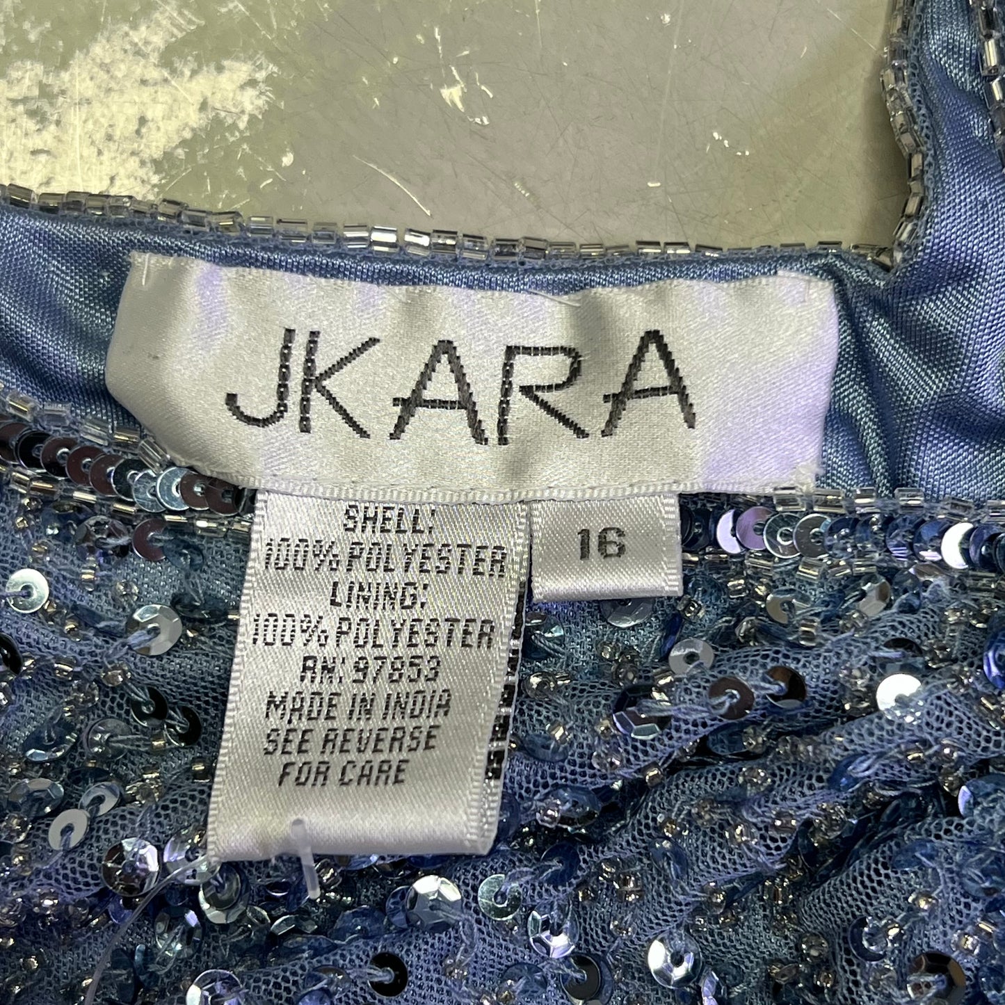 JKARA V-Neck Beaded Long Sleeve Dress Women's Sz 16 Dusty Blue 5206DB