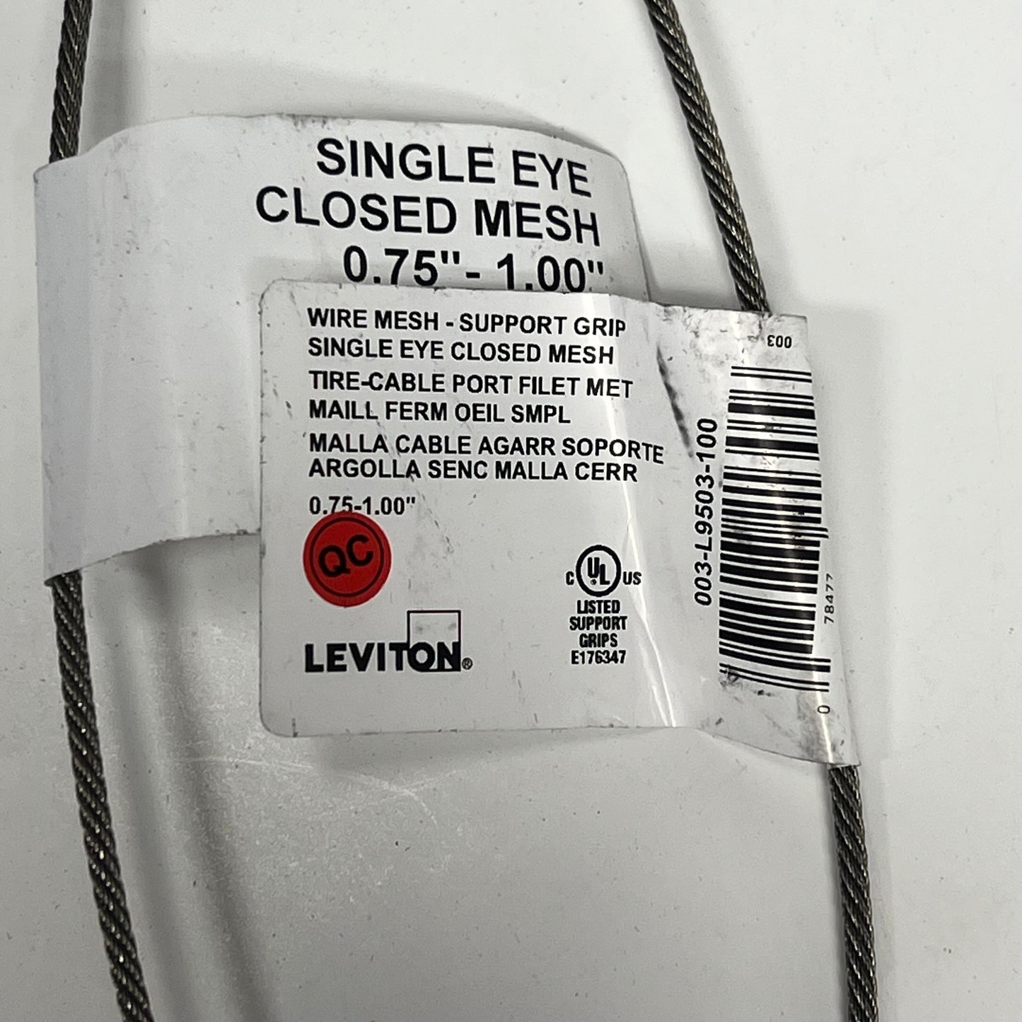 LEVITON Cable Support Grip Closed Mesh Standard Duty .75-1 Silver L9503-100
