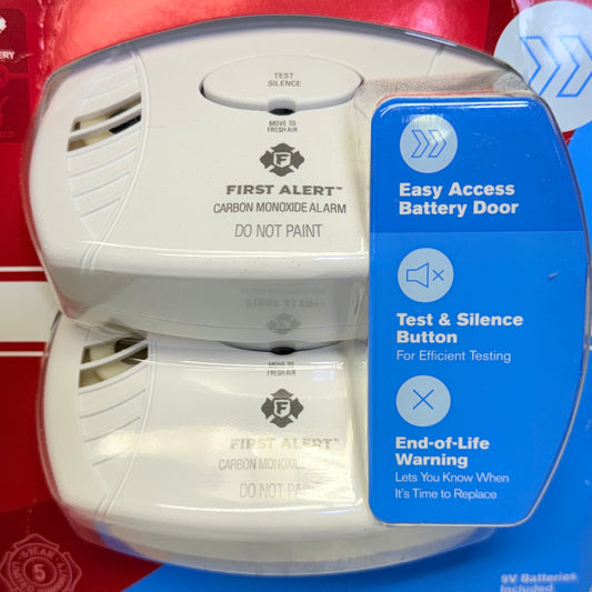FIRST ALERT (2 PACK) Carbon Monoxide Alarm W/9V Batteries White 1039741