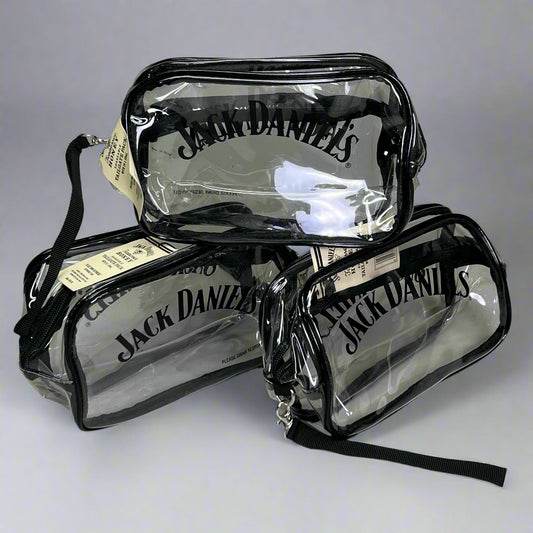 ZA@ JACK DANIEL'S (30 PACK) Tailgate Clear Zipper Travel Purse Bag Sz 7.5"L X 5"H X 3.5"W (New)