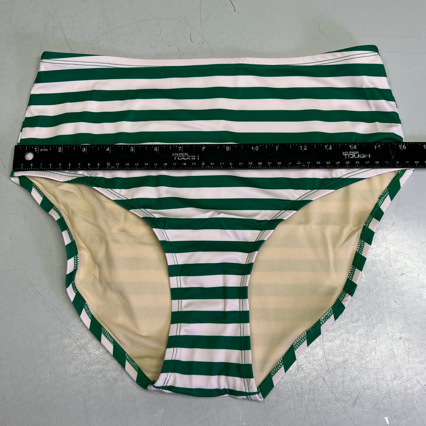 LIME RICKI Emerald Strip Bikini Bottom Sz L Green & White