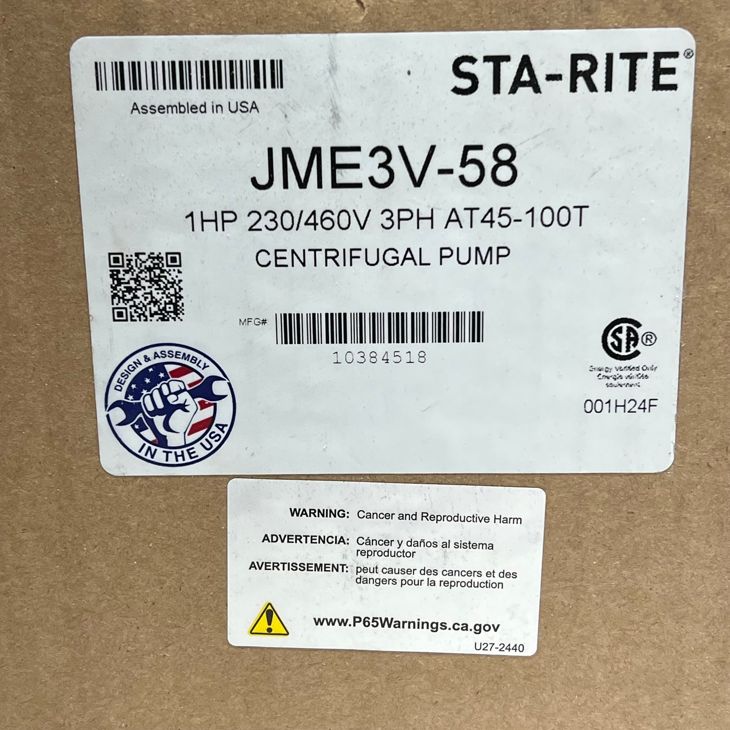 STA-RITE J Series Medium Head Centrifugal Pump 1 HP, 208-230/460V JME3V-58