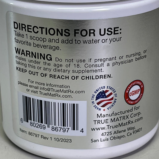 TRUE MATRX DNA Support Supplement 2.11 oz, 60 servings Silver 86797 Rev 1 BB 09/26