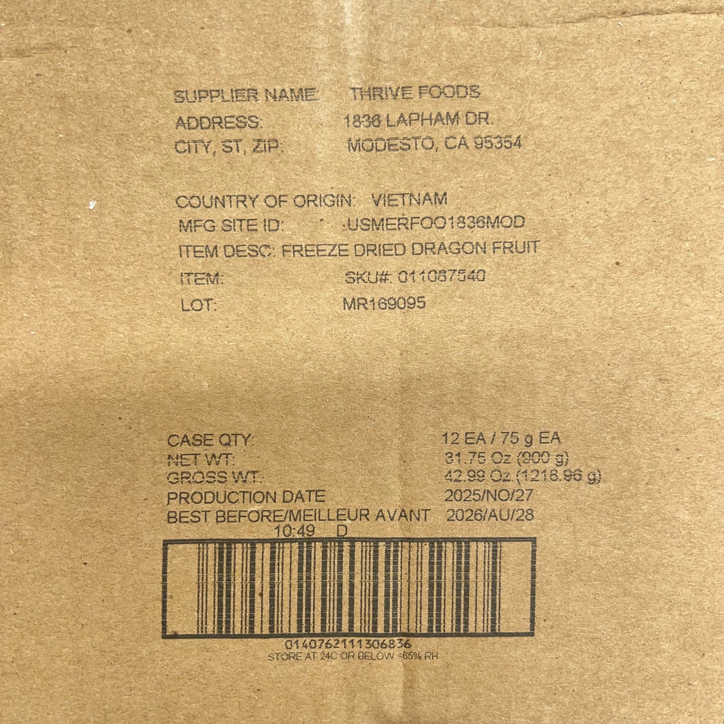 ZA@ STARBUCKS (12 PACK) Freeze Dried Dragonfruit for Beverages 2.65oz BB 08/26