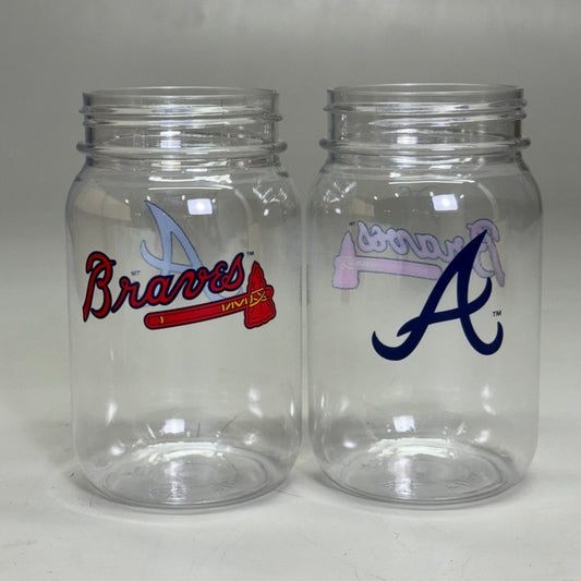 WHIRLEY (48 PACK) Mason Jar 16oz Pet Atlanta Braves Sz 5.5” H x 2.5” D DE 980