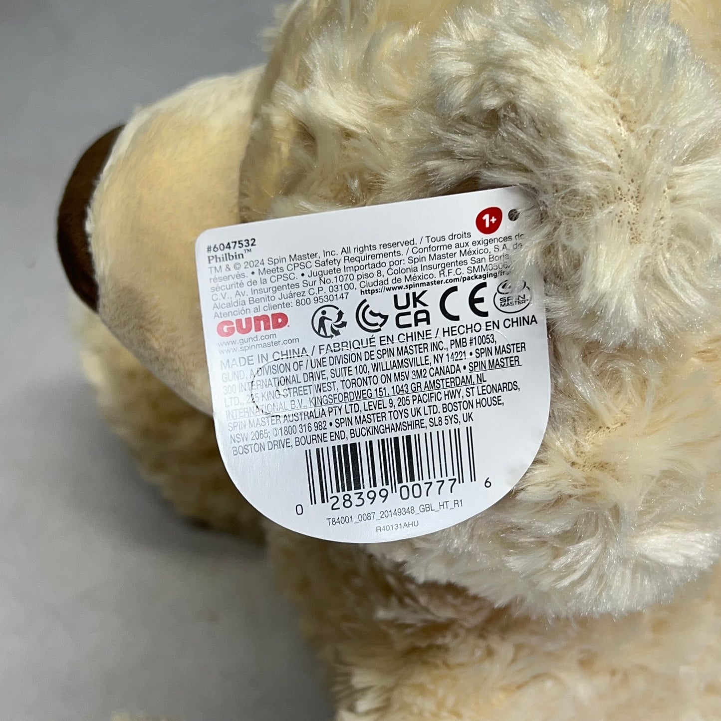 GUND Classic Philbin Bear Fluffy Textured Plush 18" XL Paws Beige 6047532