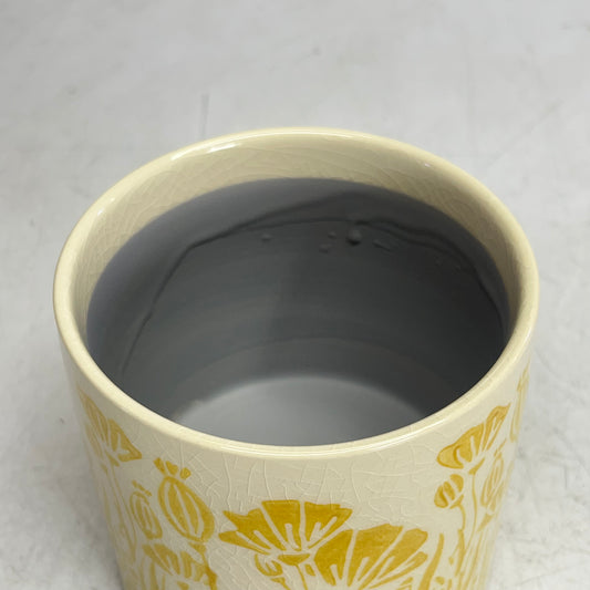 SILVER TREE Ceramic Crackle Glaze Plant Pot 5" x 5" Yellow Floral Design A11091