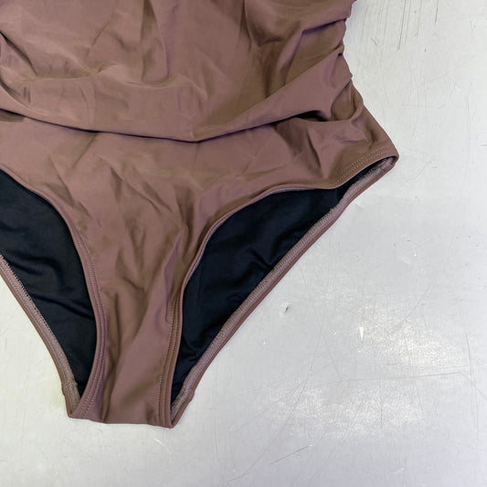 CHARMO Deep Scoop Neck Ruffle Cap Sleeve Swimsuit Women's Sz M Milk Chocolate