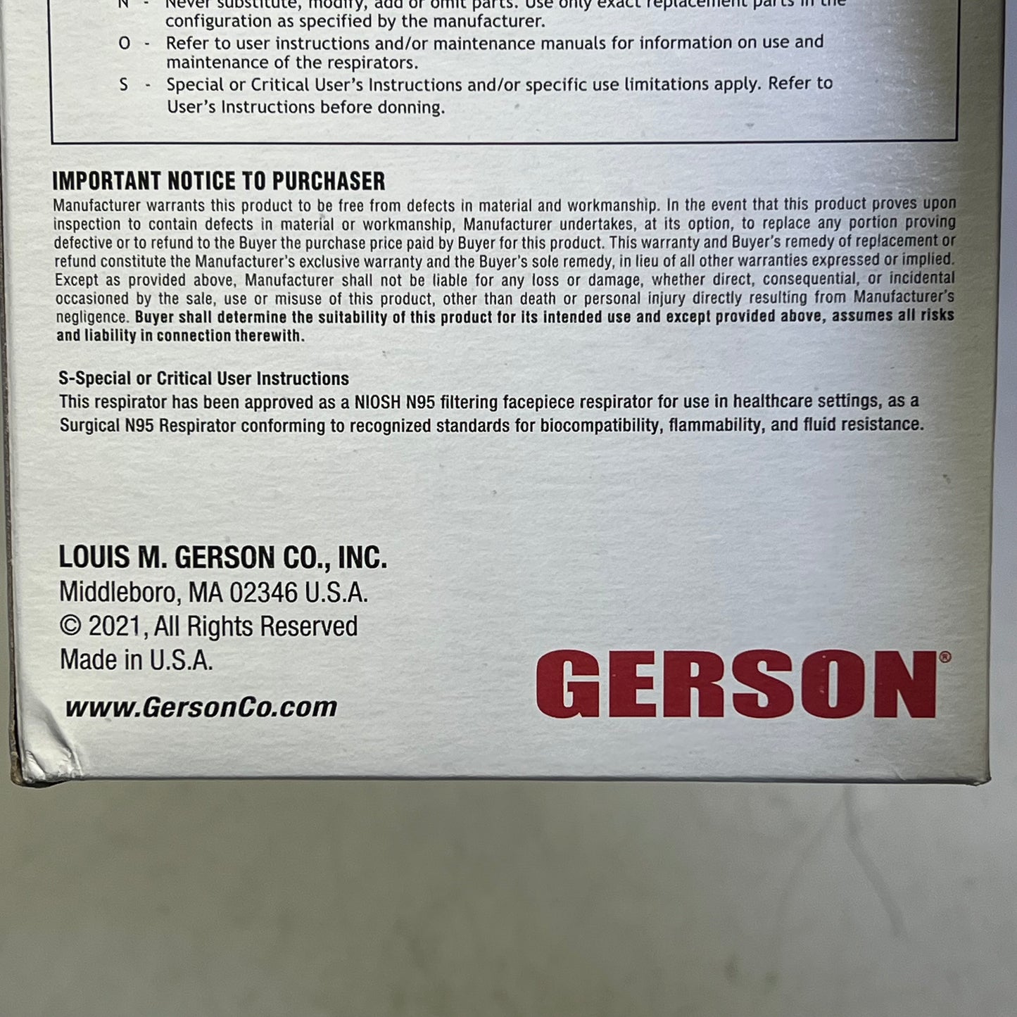 ZA@ GERSON (40 Pack) Particulate Respirator Made In USA N95 White 1730