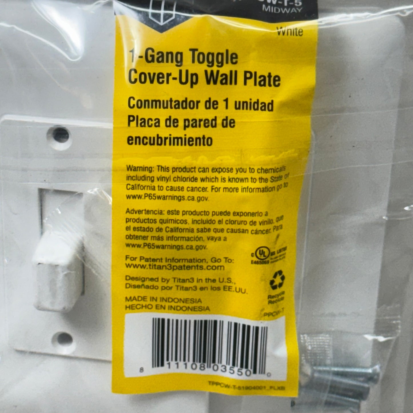 TITAN3 (5 PACK!) 1-Gang Toggle Cover-Up Wall Plate 5" x 3" White TPPCW-T-5