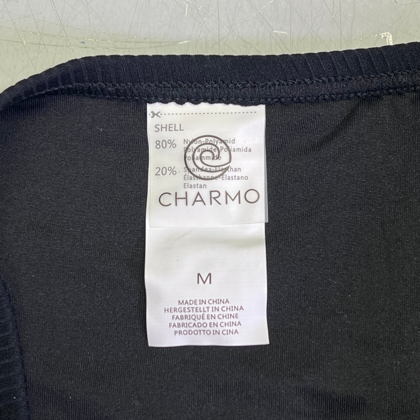 CHARMO Scalloped High Waist Tummy Control Bikini UPF 50 Women's Sz L Black