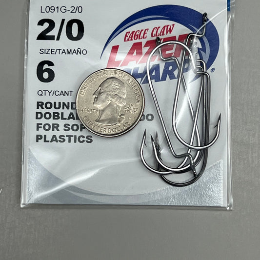 EAGLE CLAW (5 PACK) Round Bend for Soft Plastics/Worm Black #2/0 6pc L091G-2/0