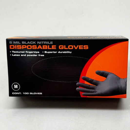 AUTOWURKS (100 PACK) Black Nitrile Disposable Gloves Size: Medium MKL-000M