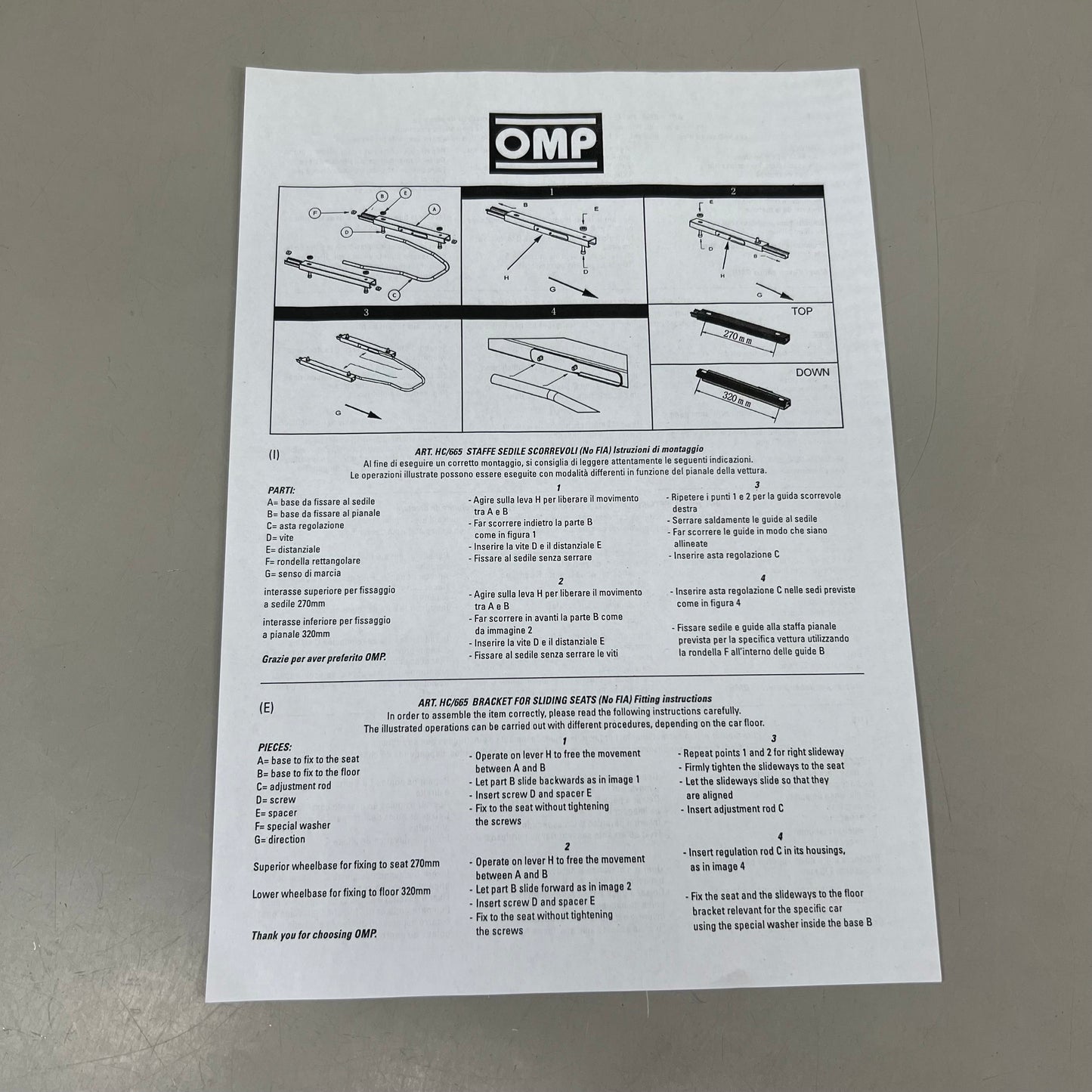 OMP Universal Seat Mounting Sliding Rail Kit Black HC0-0665