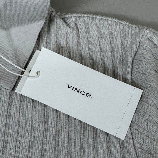VINCE Ribbed Cotton-Blend Polo Dress 4 Button Women's Sz M Salt Glass V041584525