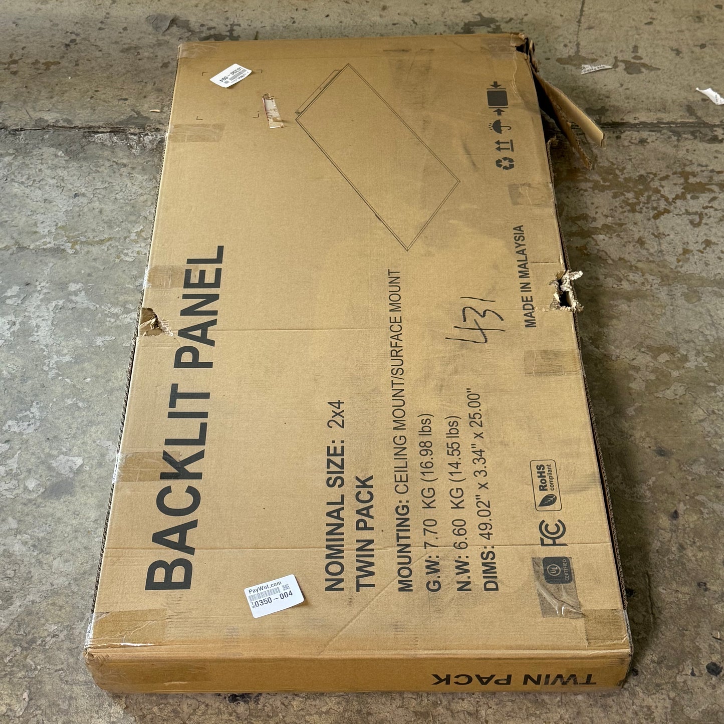 PEACHTREE (2 Pcs) Backlit LED Panel Ceiling Light Sz 49.02" x 3.34" x 25" White