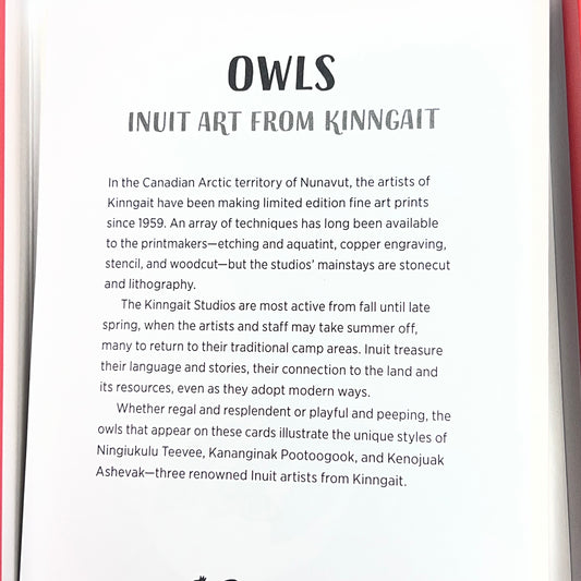 POMEGRANATE (20 PACK) Owls Inuit Art From Kinngait Notecards W/ Envelopes 4x6"