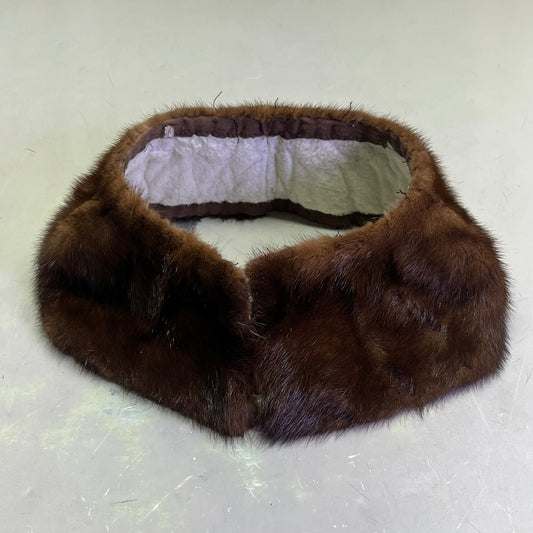Real Mink Fur Collar/Neck Scarf 27"x5" Brown (Pre-Owned)