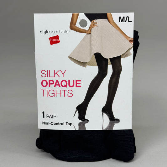 HANES (3 PACK) Style Silky Opaque Tights Non-Control Top Women's M/L Black 639772