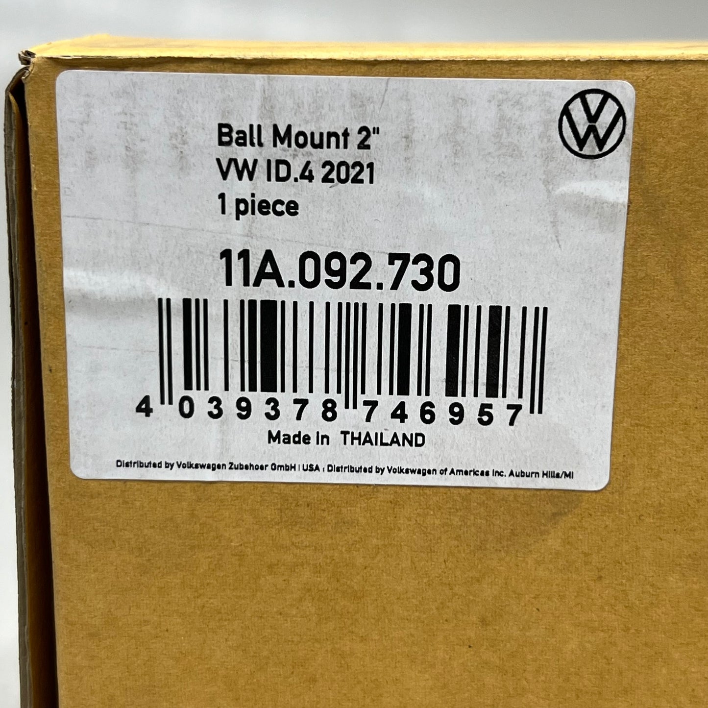 VOLKSWAGEN Trailer Hitch Ball And Ball Mount Sz 9" L x 7" H, 11A.092.730