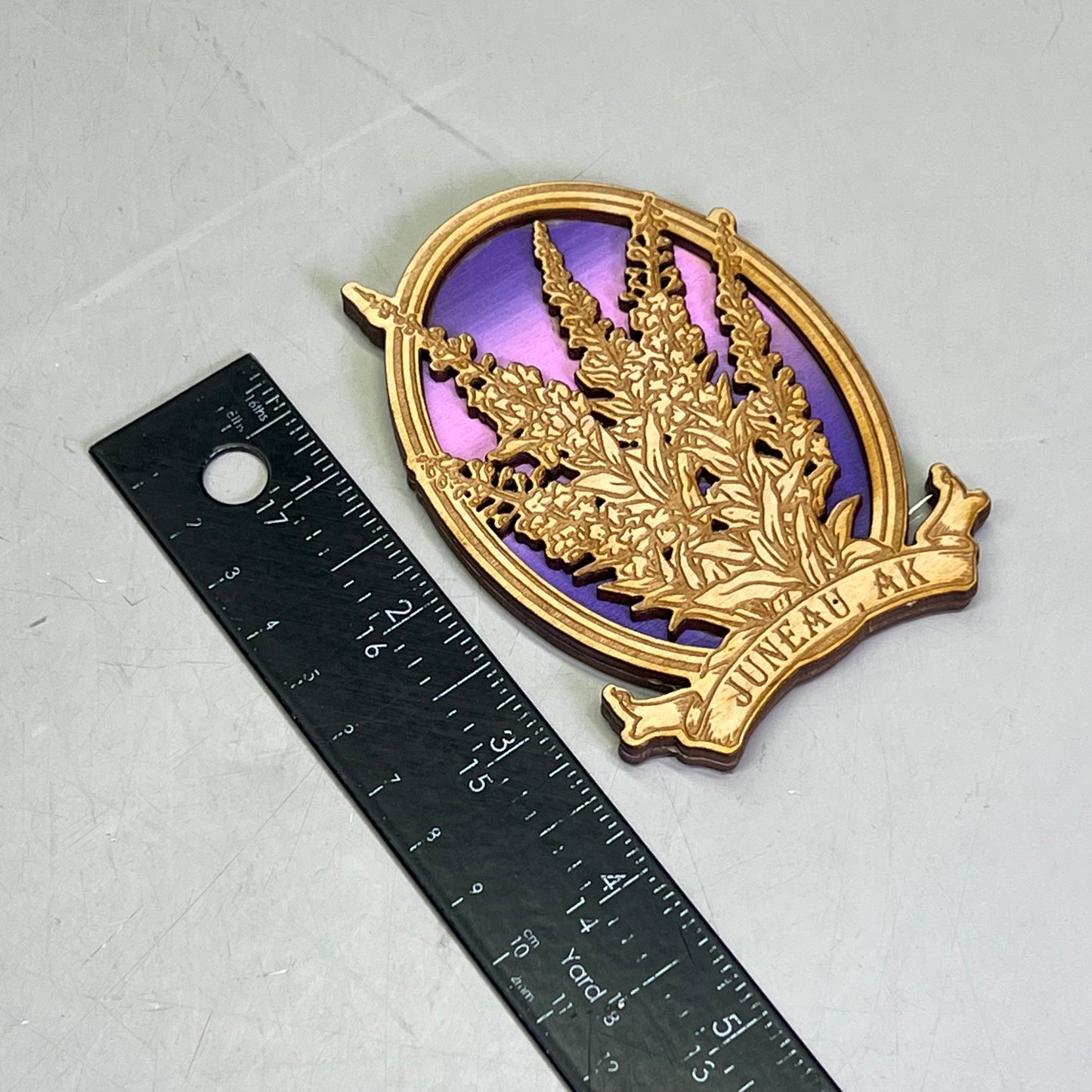 Z@ (2 PACK) Lavender Flowers Laser Cut Wood Magnet Souvenir JUNEAU, AK Made In USA