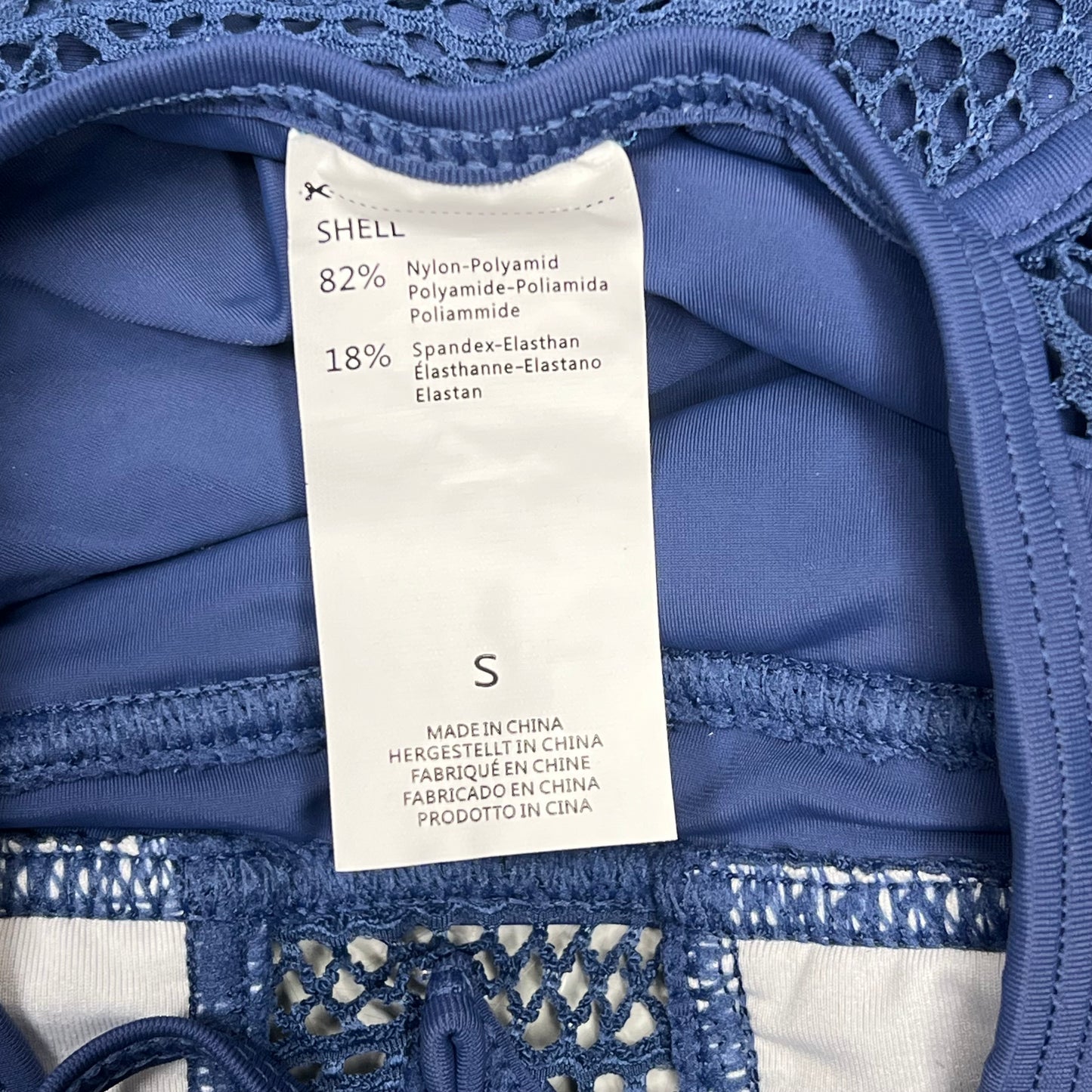 CHARMO Solid Cross Plunge Crochet One Piece Swimsuit Women's Sz S Blue