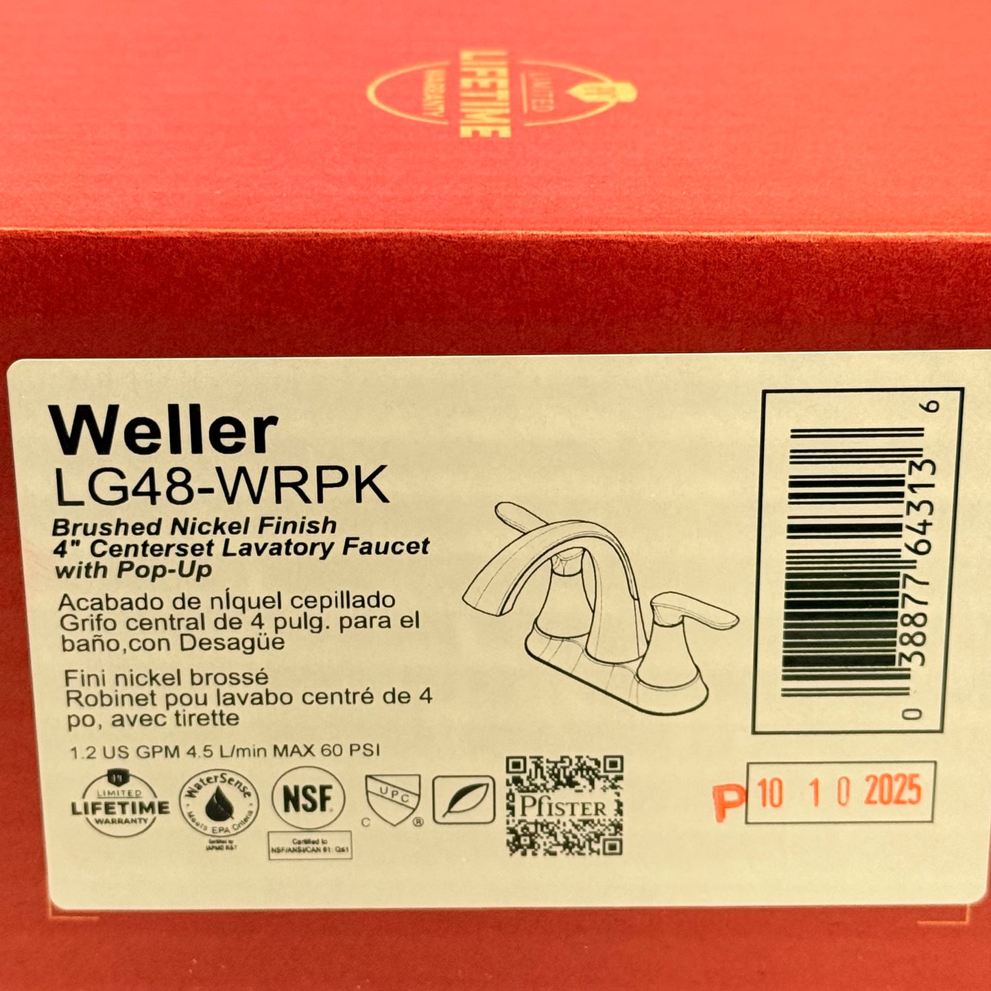 PFISTER Centerset Lavatory Faucet W/ Pop-Up 4" Brushed Nickel LG48-WRPK