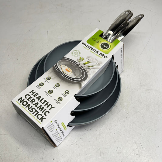 GREEN LIFE Valencia Pro Ceramic Nonstick Frypan Set 8" 9.5" & 11" Charcoal Grey