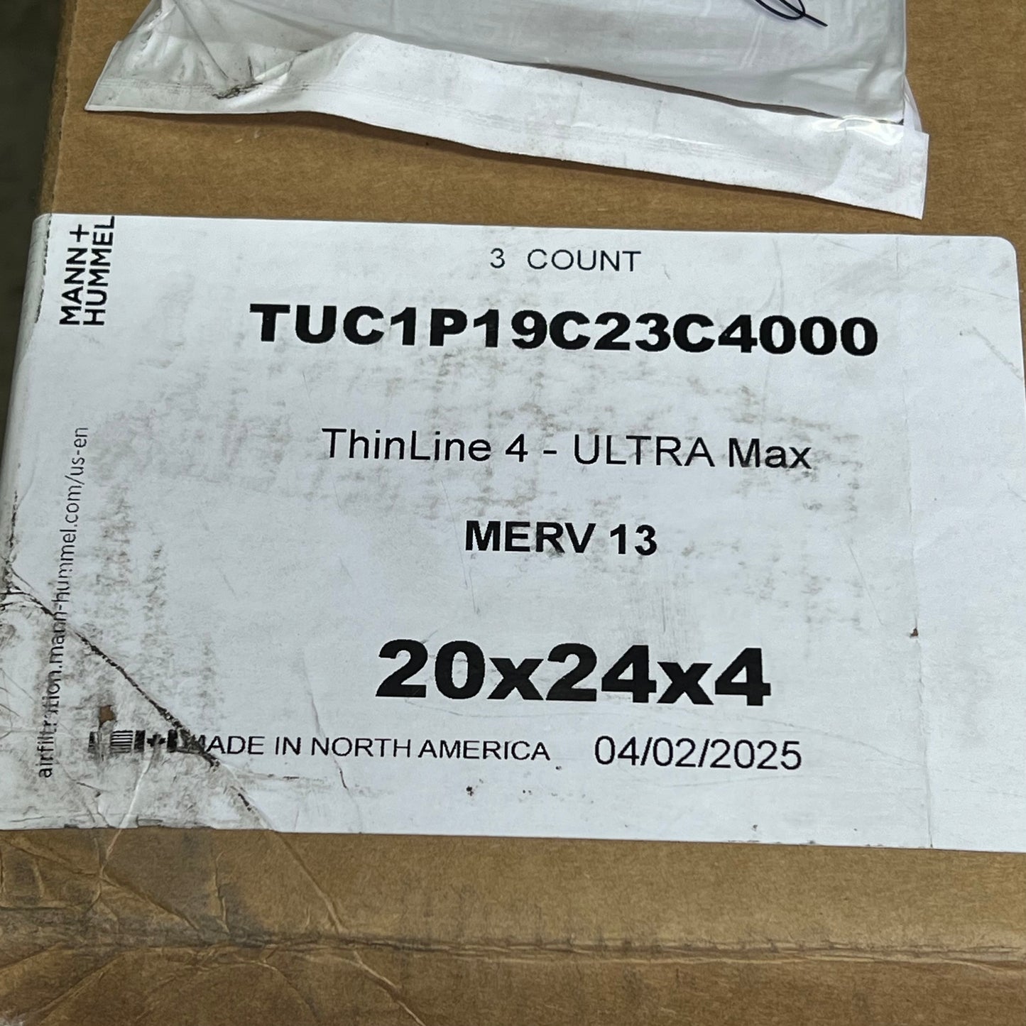 MANN + HUMMEL (3 PACK) Thin Line 4 Ultra Merv Filter 13 20"x24"x4" TUC1P19C23C4000
