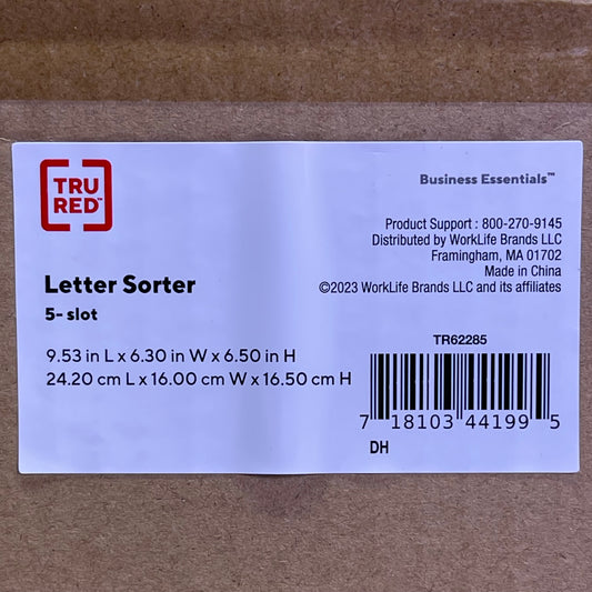 TRU RED 5-Slot Letter Sorter 9.5" x 6.5" x 6.3" Clear TR62285