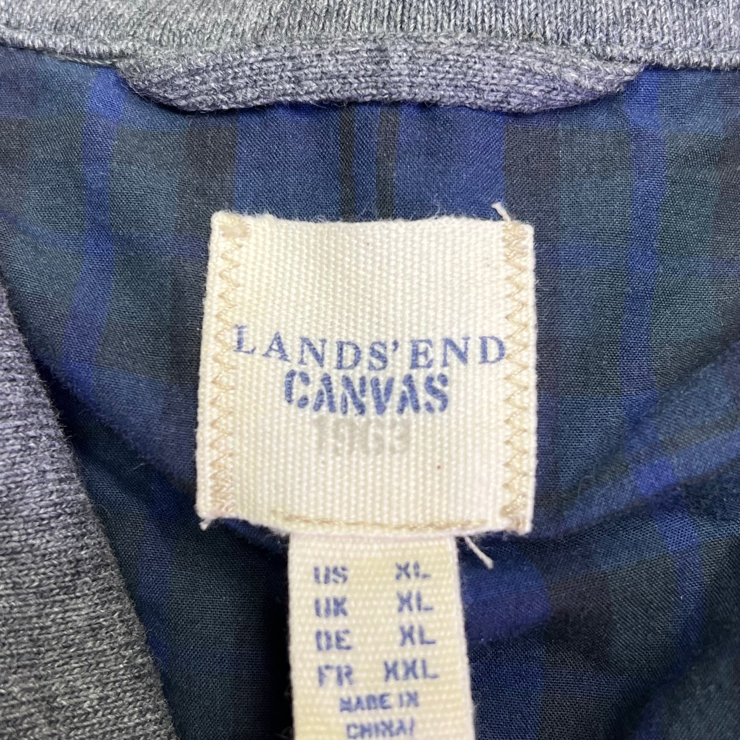 LANDS END CANVAS Jacket 100% Cotton Diamond Stitch Shoulder Men's Sz XL Grey