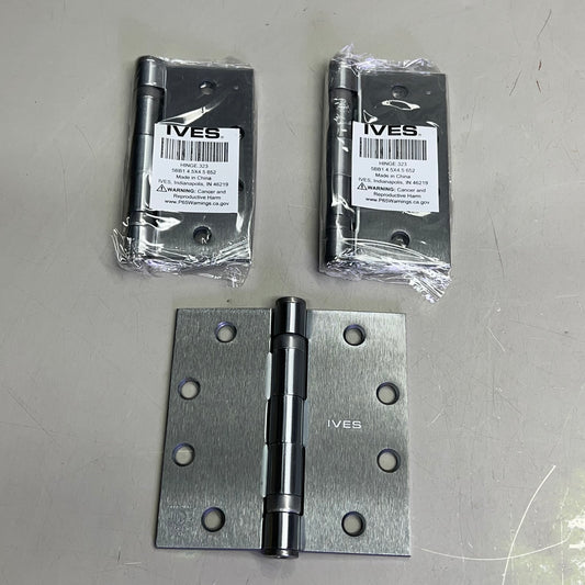 ZA@ IVES (3 PACK) Ball Bearing Hinges w/ Hardware 4.5″ x 4.5″ Satin Chrome HINGE 323