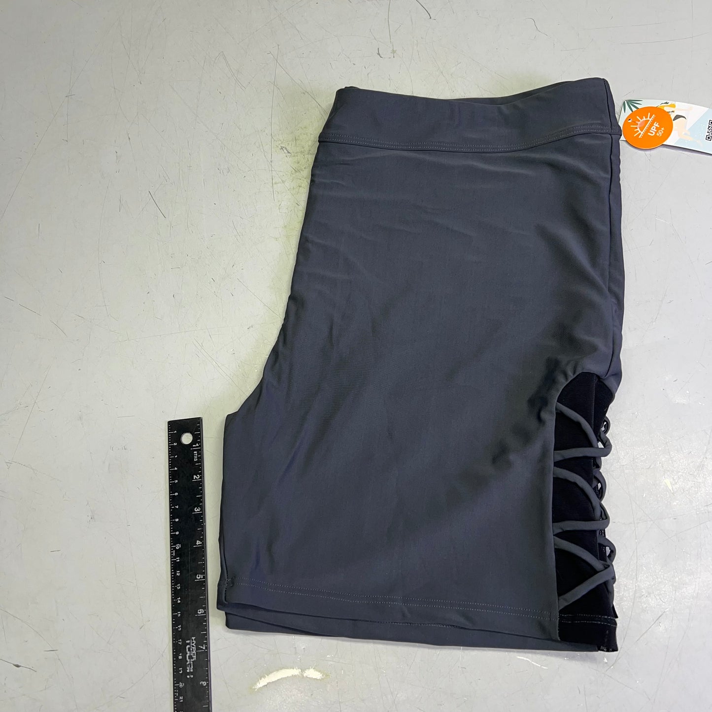 ATTRACO High Waist Swim Shorts Criss Cross Mesh Leg Women's Sz 2XL Grey/Black