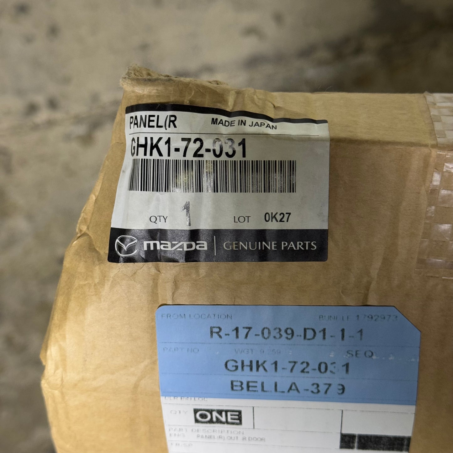 MAZDA 2017/2021 Door Outer Panel Sz 41” L x 29” H Black GHK172031