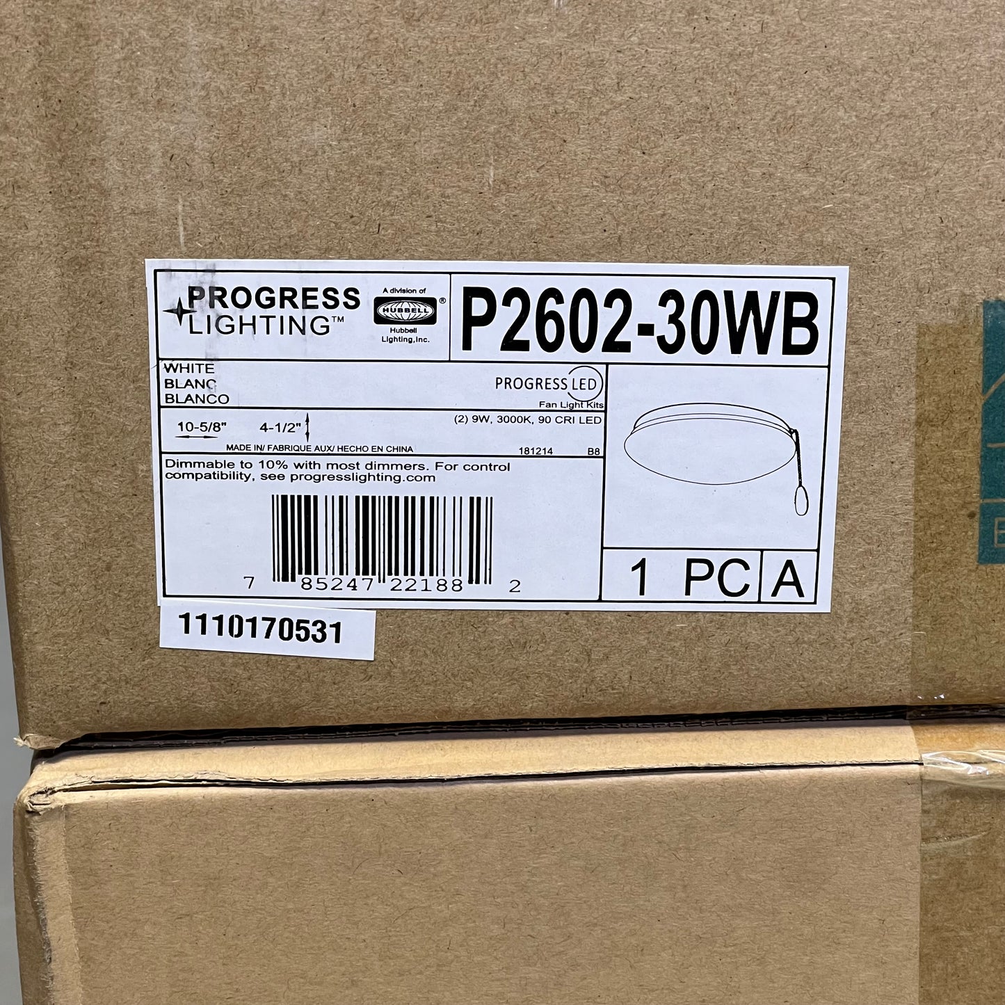 PROGRESS 3-Speed AirPro Ceiling Fan w/ White & Oak Look Blades & LED Dome Light P2501