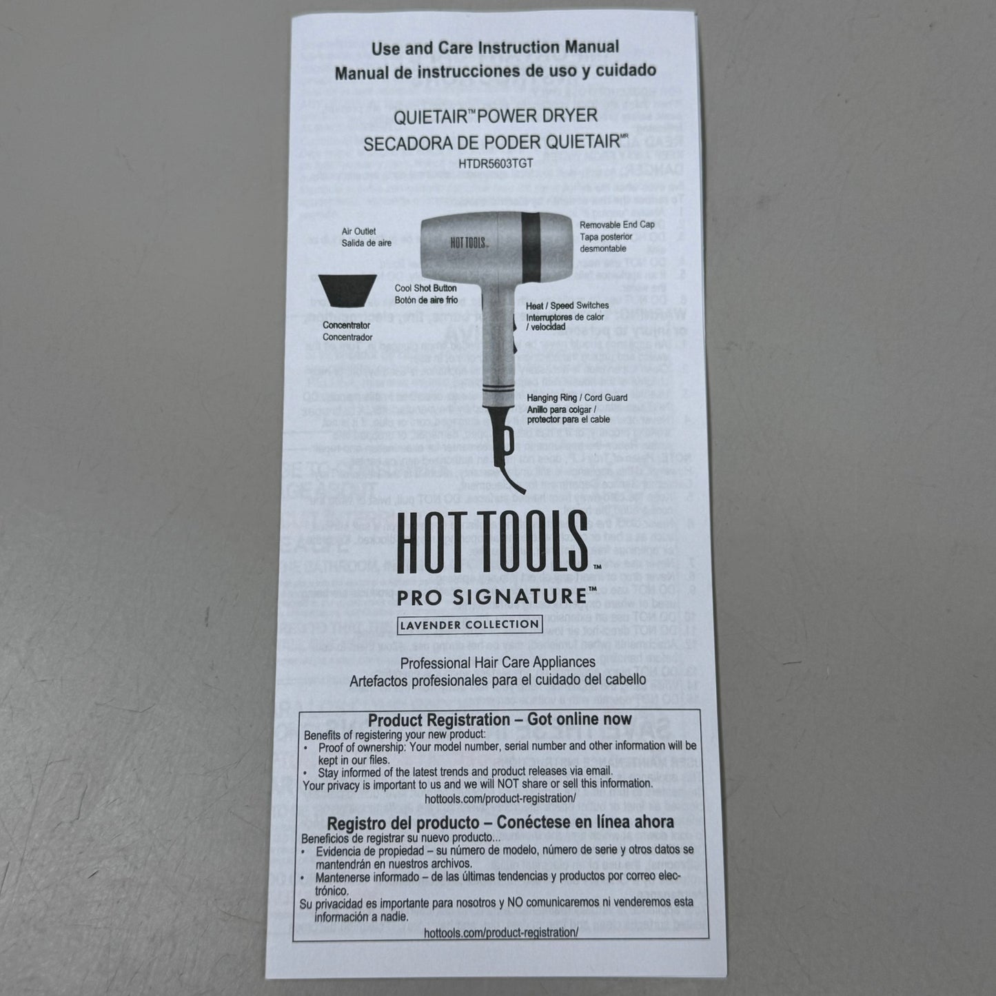 HOT TOOLS Pro Signature Collection Power Hair Dryer Lavender 30% Quieter 1875W