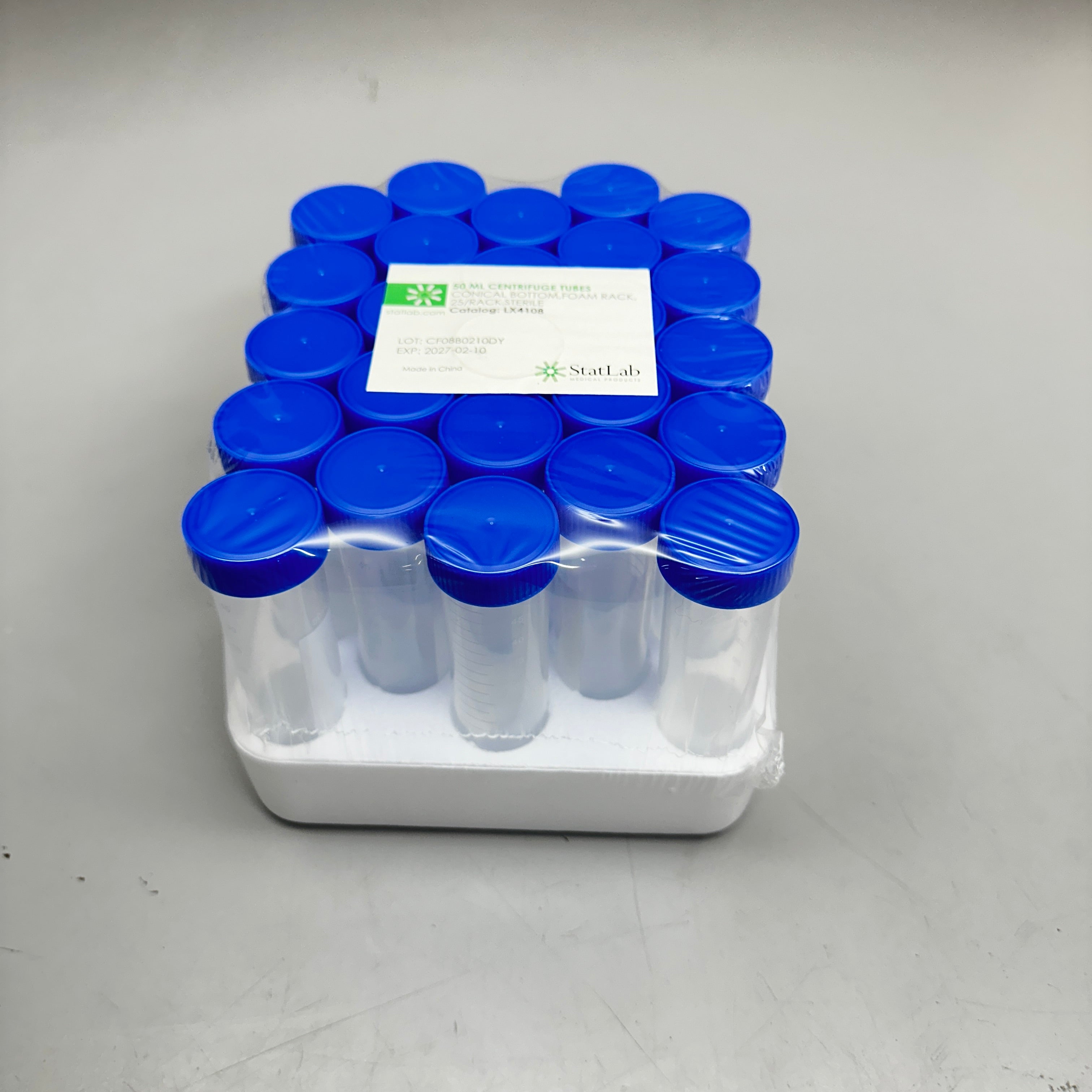 STATLAB (25 Pack) 50 ML Plastic CENTRIFUGE TUBES CONICAL BOTTOM,FOAM R