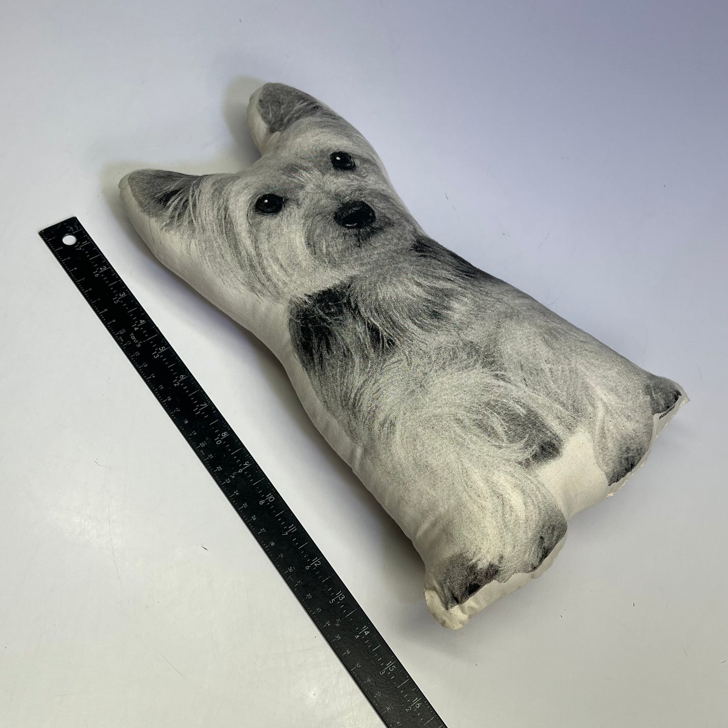 BRODERPRESS Hand Silkscreened Contoured Yorkshire Terrier Pillow 16"x10" B&W