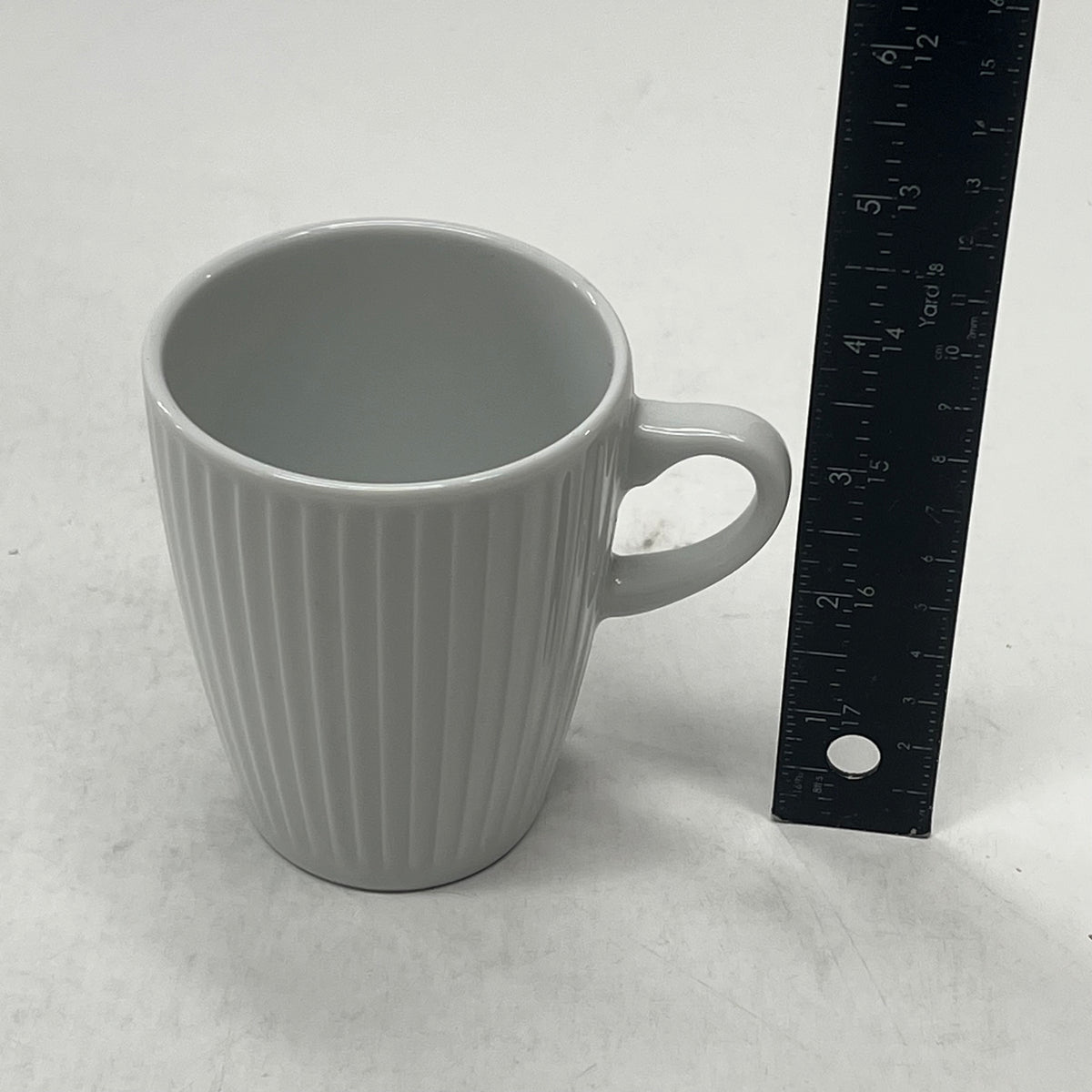 PILLIVUYT (8 PACK) Porcelain Mugs France Made Engraved Stripes 3" x 4" White