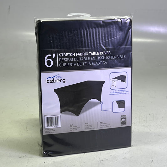 ICEBERG 6' Stretch Fabric Table Cover for 72" x 30", Black