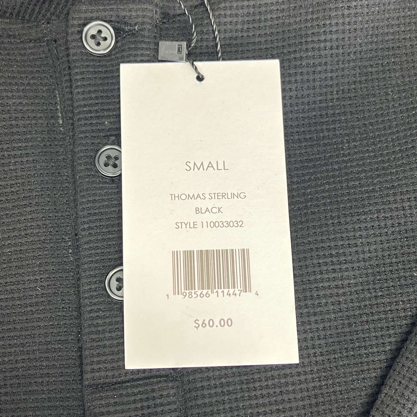 THOMAS STERLING Half Button Soft Waffle Knit Long Sleeve Men's Sz S Black