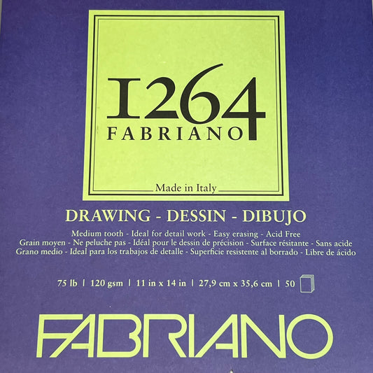 FABRIANO (5 PACK) I264 Drawing Paper Pads 11" x 14" ITALY 50 Sheets (250 TOTAL) White
