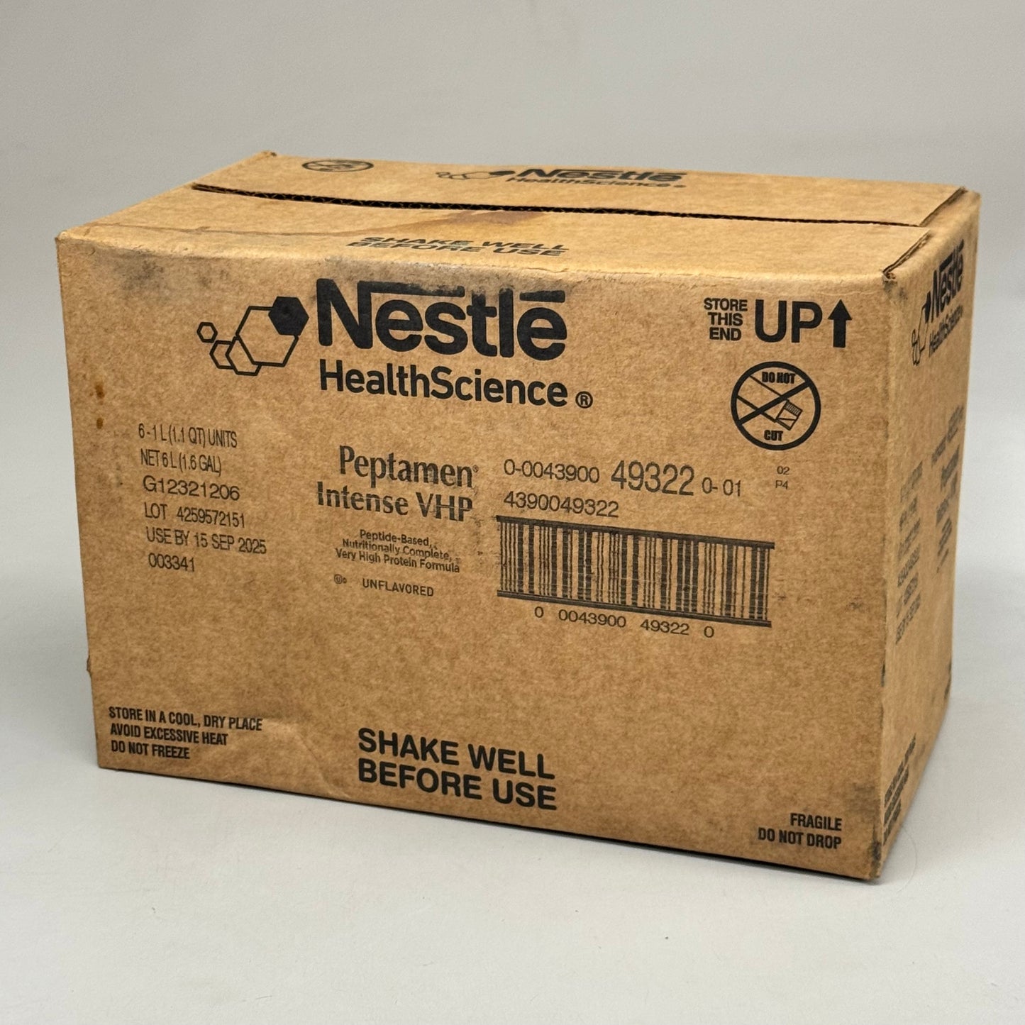 NESTLE (6 PACK) Peptamen Intense VHP Unflavoured Feeding Tube Peptide 1L BB 09/25