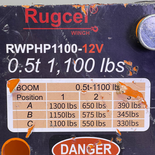 RUGCEL Davit Crane Hoist Winch Orange RWPHP1100-12V (Cosmetic Damage)