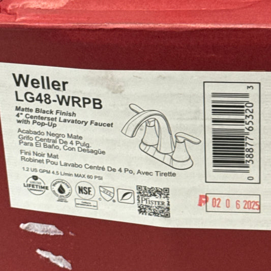 PFISTER Weller Centerset Lavatory Faucet With Pop-up 4" Matte Black LG48-WRPB (New Other)